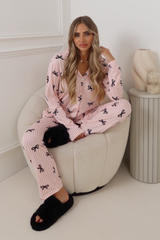 PREMIUM JERSEY PINK STRIPED BLACK BOW PYJAMA SET