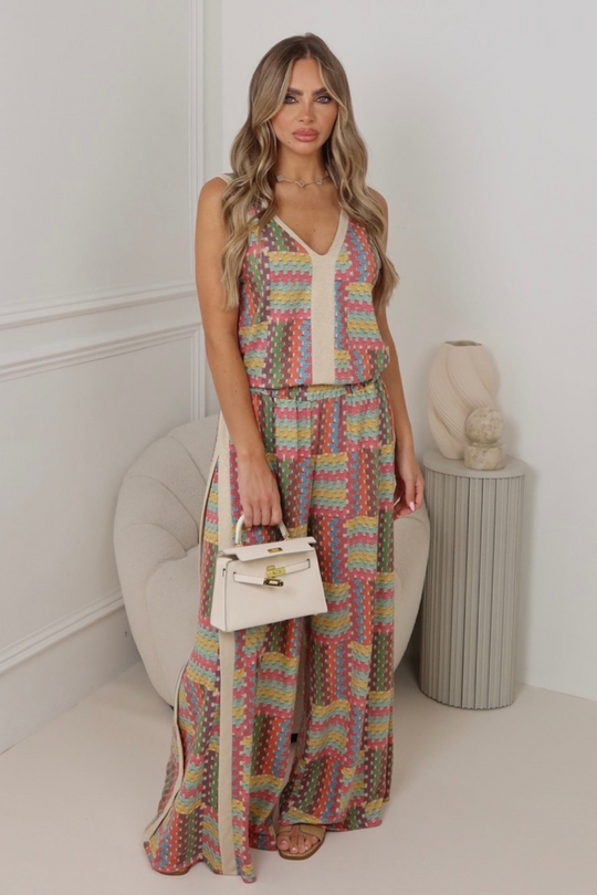 Sally multi print top & trouser co ord