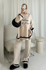 Paris beige embroidered knitted jumper and trousers