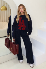 LA navy sweater and straight leg jogger loungewear