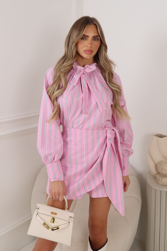 TILLY PINK STRIPED FRONT TIE SHORTS