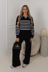 Beryl Black striped denim collar trouser co-ord