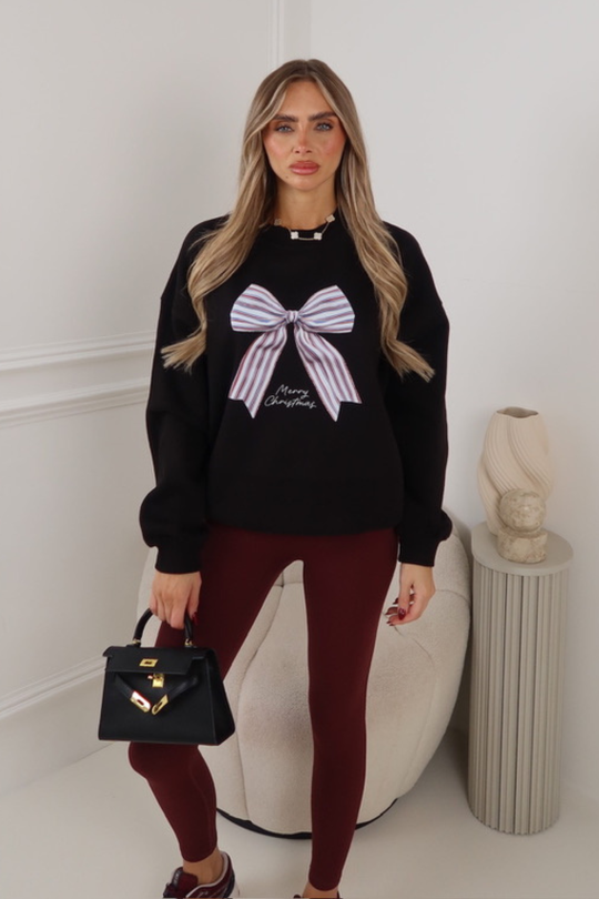 MERRY CHRISTMAS BOW PRINTED NAVY SWEATSHIRT