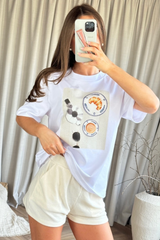 Coffee & croissants printed white heavyweight t-shirt