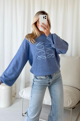 GeGe blue embroidered knit sweater