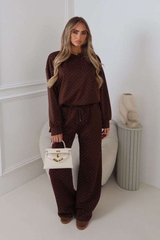 SYLVIE CHOCOLATE DIAMONTE JUMPER & TROUSER COORD