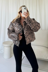 Kelly brown leopard sequin puffer coat Glamify Famous For Loungewear
