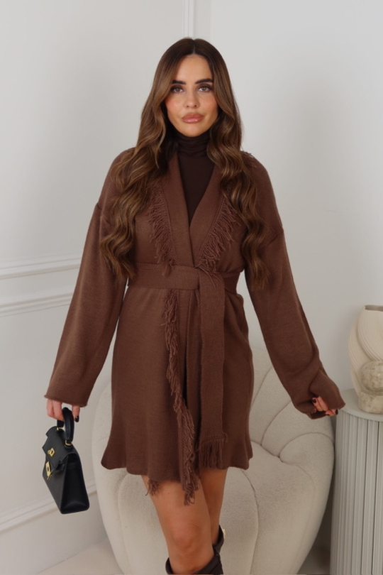 ANGELINA CHOCOLATE FRINGED CARDIGAN