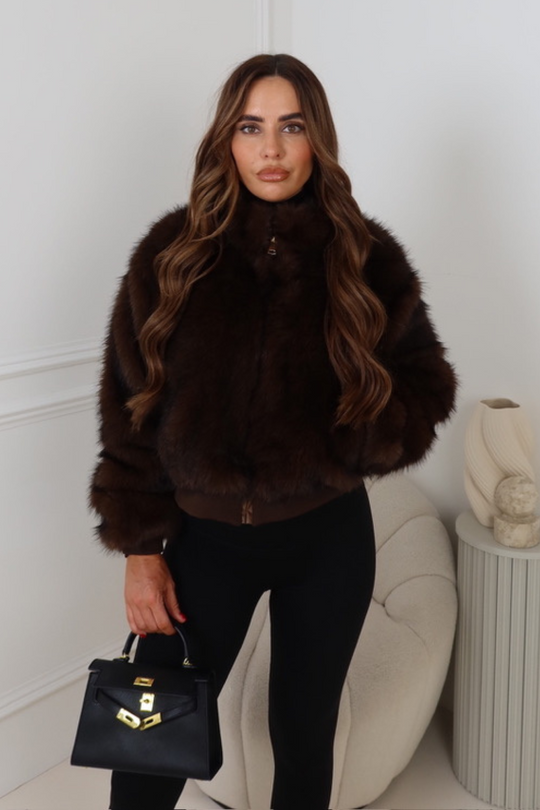 Tia chocolate  faux fur cropped jacket