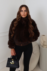 Tia chocolate  faux fur cropped jacket