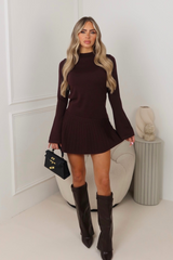 Jasmine chocolate pleated knit dress