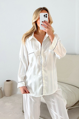 Aurora white striped satin button up pyjamas