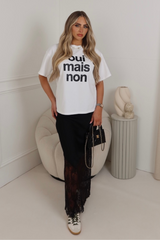 Taylor black satin lace maxi skirt