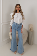 LEAH WHITE OVERSIZED FRILLED COLLARED SHIRT