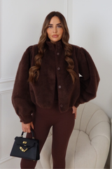 KENNEDY CHOCOLATE PUFF SLEEVE CROPPED JACKET