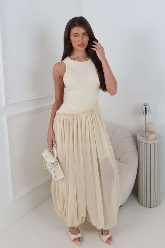 ZARA BEIGE DRAPE LEG JUMPSUIT
