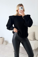 Joely black puff sleeve knit jumper