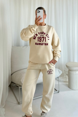 New York city ecru printed sweater joggers loungewear