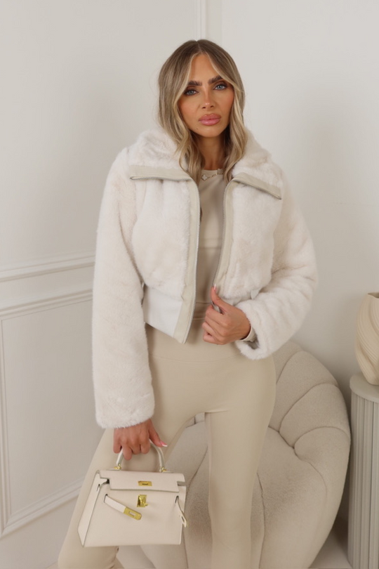 Courtney white cropped faux fur jacket