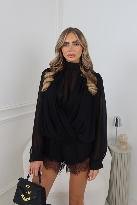 NOAH BLACK MESH HIGH NECK BLOUSE