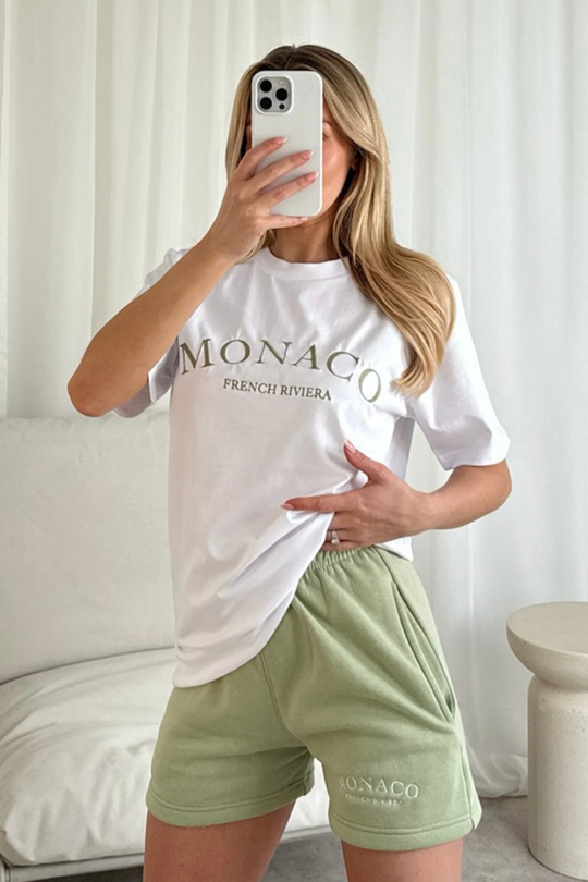 Monaco sage embroidered premium t-shirt shorts co-ord