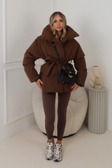 Alaska chocolate brown short padded duvet button up coat