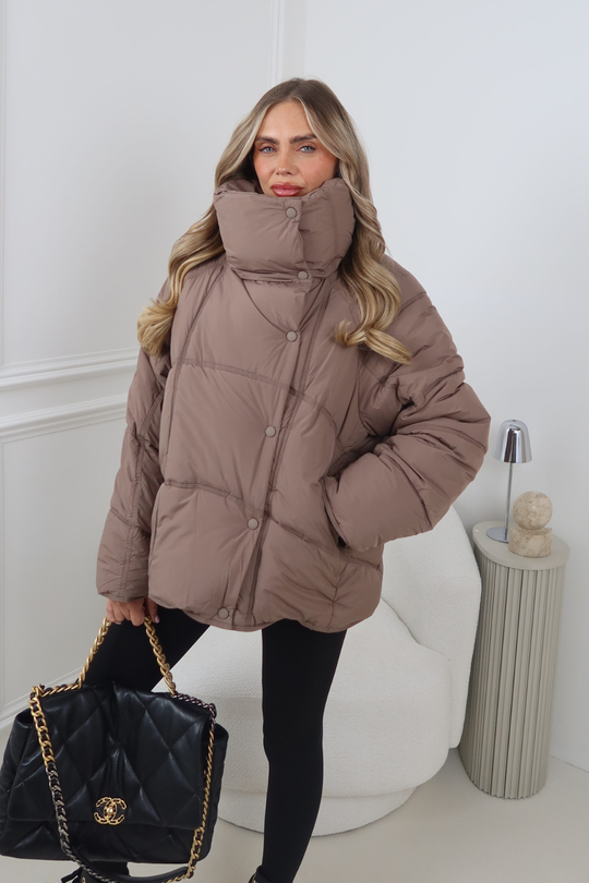 HANNAH TAUPE HIGH COLLAR COAT