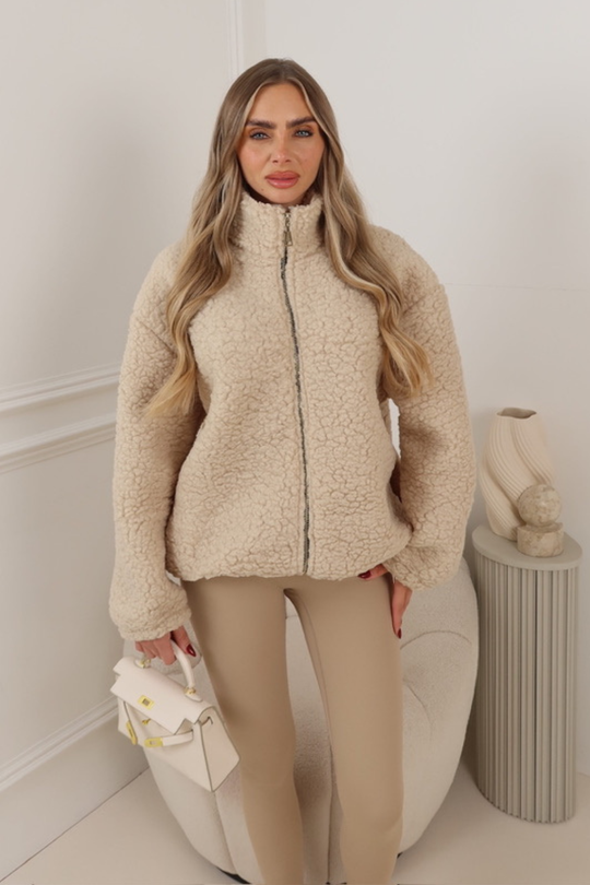 PATTI CREAM GOLD ZIP WOOLY FLEECE