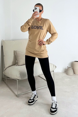 Love camel embroidered long sleeve t-shirt and leggings