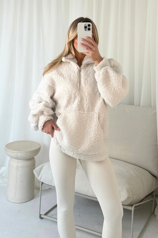 Myla cream 3/4 zip fleece and legging set