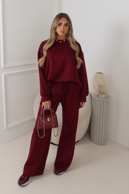 SYLVIE BURGUNDY DIAMONTE JUMPER & TROUSER COORD