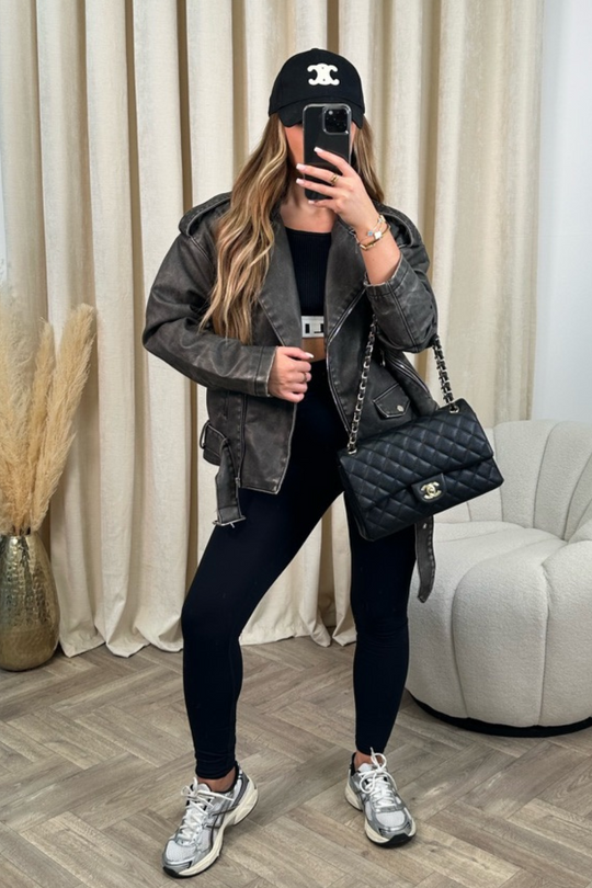 Melanie distressed leather biker jacket