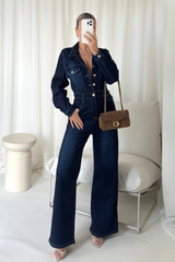 Mandy dark denim wide leg jumpsuit