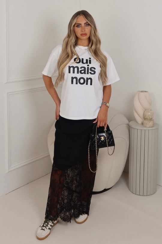 Taylor black satin lace maxi skirt