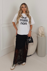 Taylor black satin lace maxi skirt