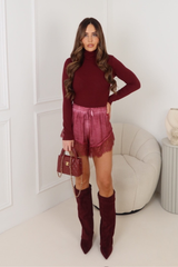Brooklyn cherry lace trim shorts