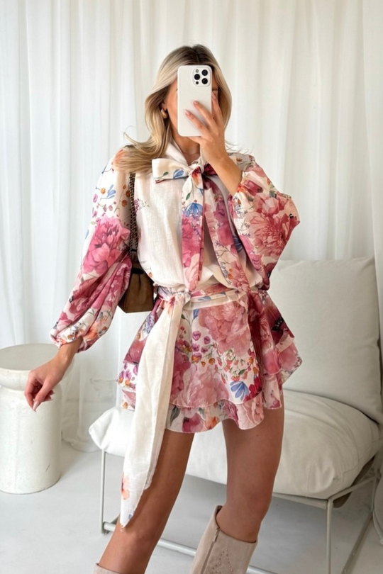 Georgia pink floral shirt dress