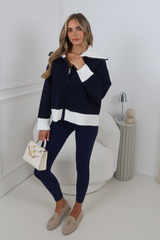 ALANA NAVY HIGH NECK ZIP UP CARDIGAN