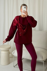 Darla burgundy bow sequin sweater