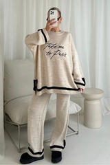 Paris beige embroidered knitted jumper and trousers