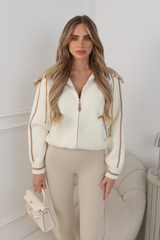 DAISEY CREAM KNITTED FULL ZIP OVERSIZED COLLAR JACKET