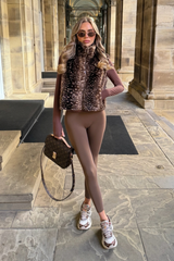 MABEL CHOCOLATE DEER PRINT FLUFFY GILET