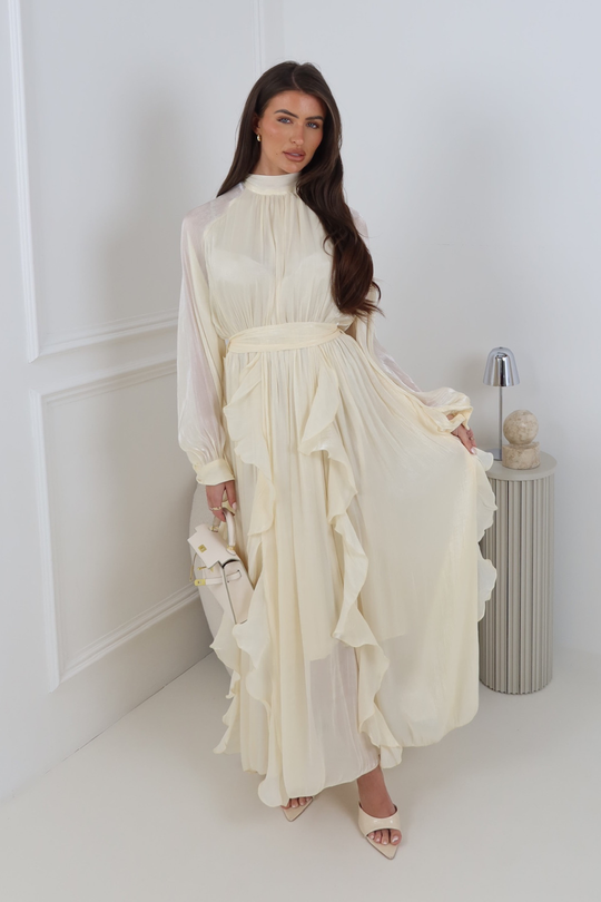 JASMINE CREAM CHIFFON RUFFLED MAXI DRESS