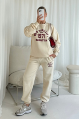 New York city ecru printed sweater joggers loungewear