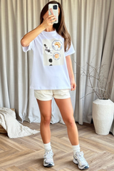 Coffee & croissants printed white heavyweight t-shirt