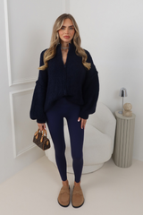 CHARLOTTE NAVY KNITTED ZIP UP JUMPER