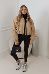 REMI CAMEL CROPPED HOODED DRAWSTRING JACKET