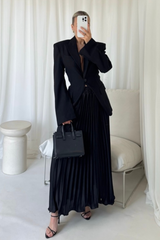 Emma black pleated midi skirt