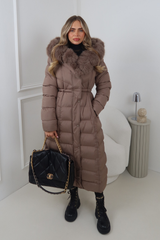 DELPHINE TAUPE LONG FUR COLLAR PUFFER JACKET