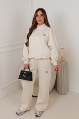 GEGE EMBROIDERED IVORY PREMIUM ESSENTIAL RELAXED HOODIE